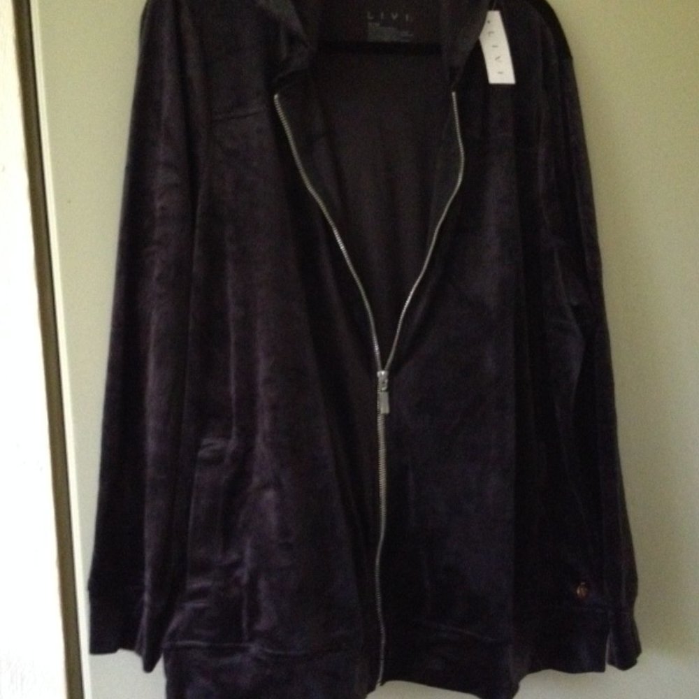 Lane Bryant LIVI Metro Black Soft Luxury Velour Hooded Sweatshirt Zip Front 2X